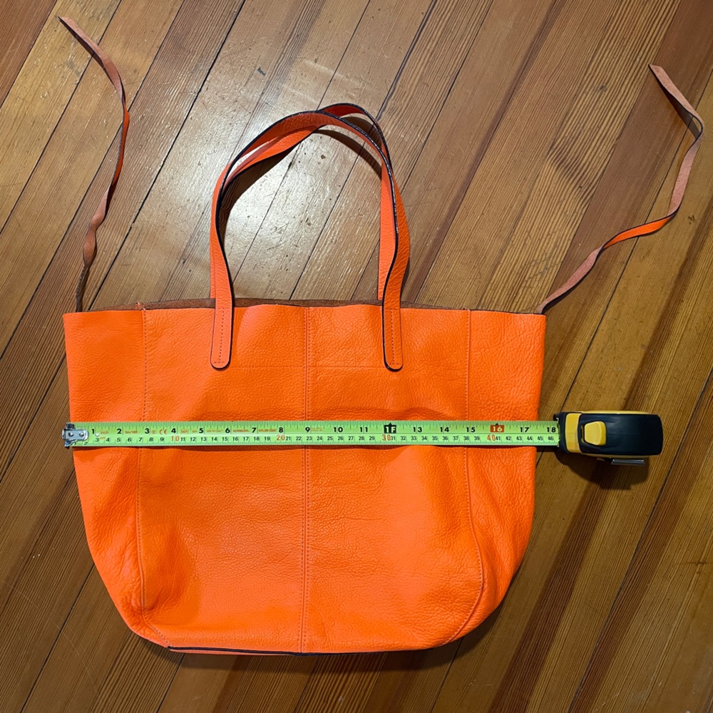Orange Leather Tote Bag